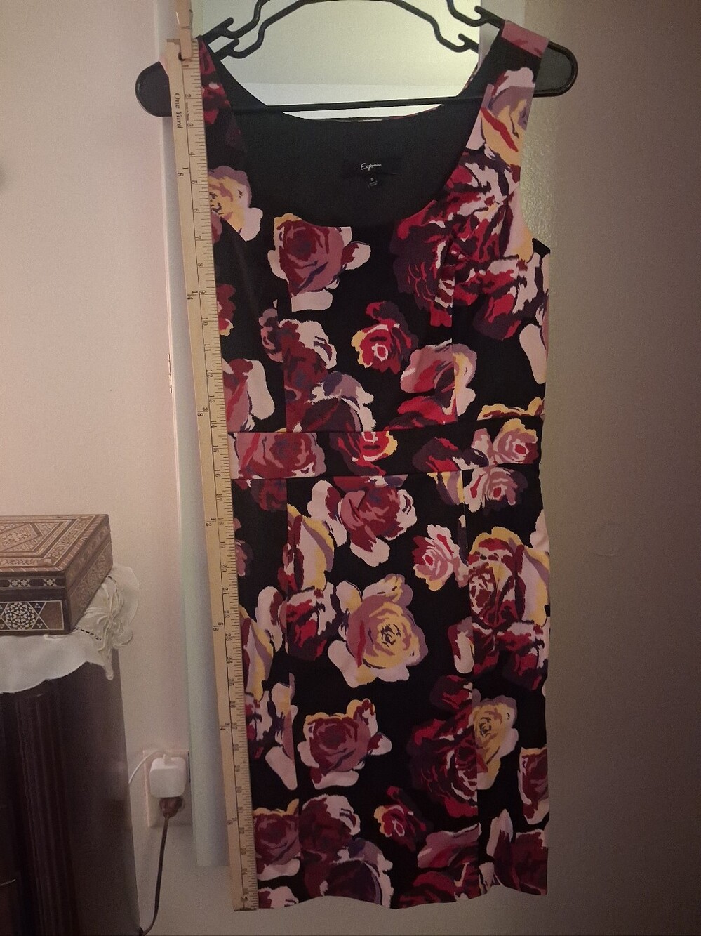 Small Express Black Floral Sheath Dress with Rose Print
